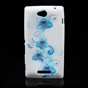 Силиконов гръб ТПУ за Sony Xperia C S39h C2305 бял със сини цветя